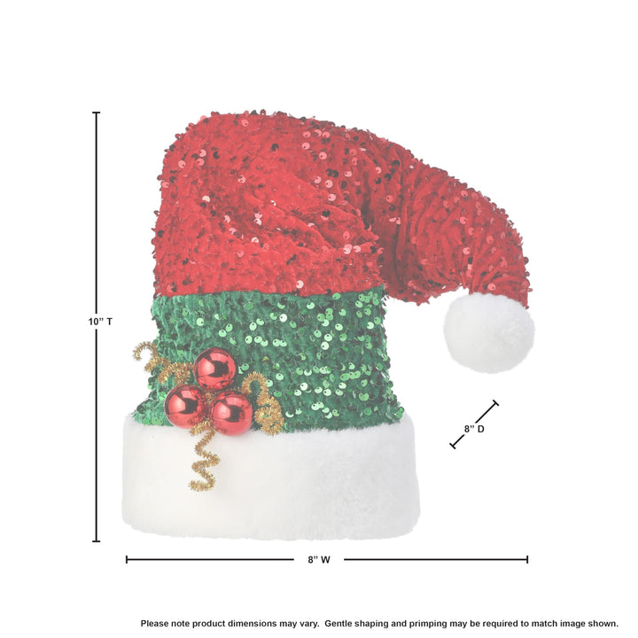 10" Glitter Sequin Santa Hat Tree Topper Red Polyester - Diamond Home USA
