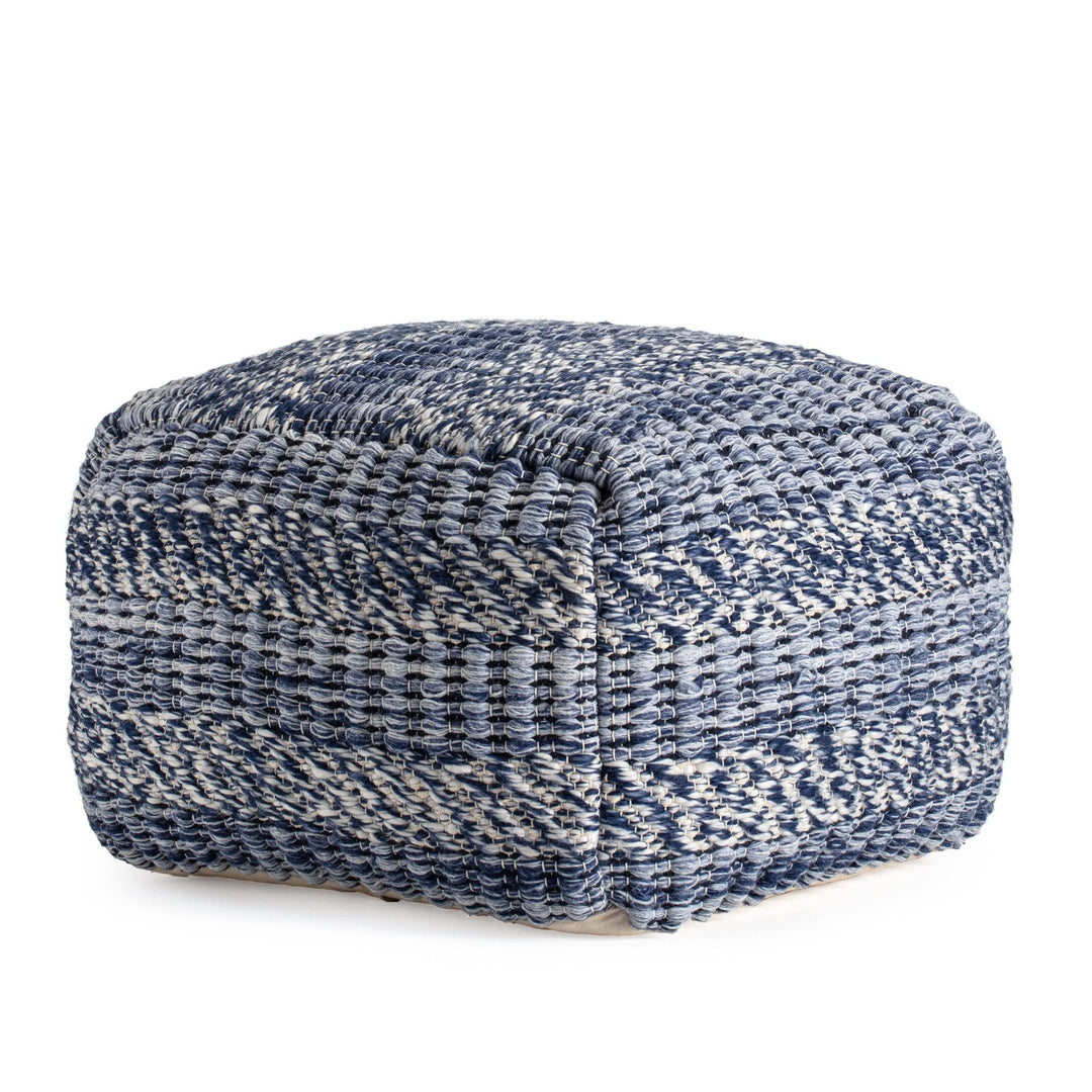 Navy Stripes 22" X 16" Ivory Square Pouf Ottoman Blue Bohemian Eclectic Modern - Diamond Home USA