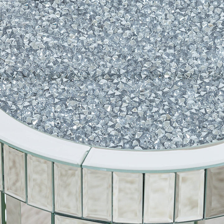 Crushed Diamond Round Coffee Table with 4 Legs Mirror Glass Silver - Diamond Home USA
