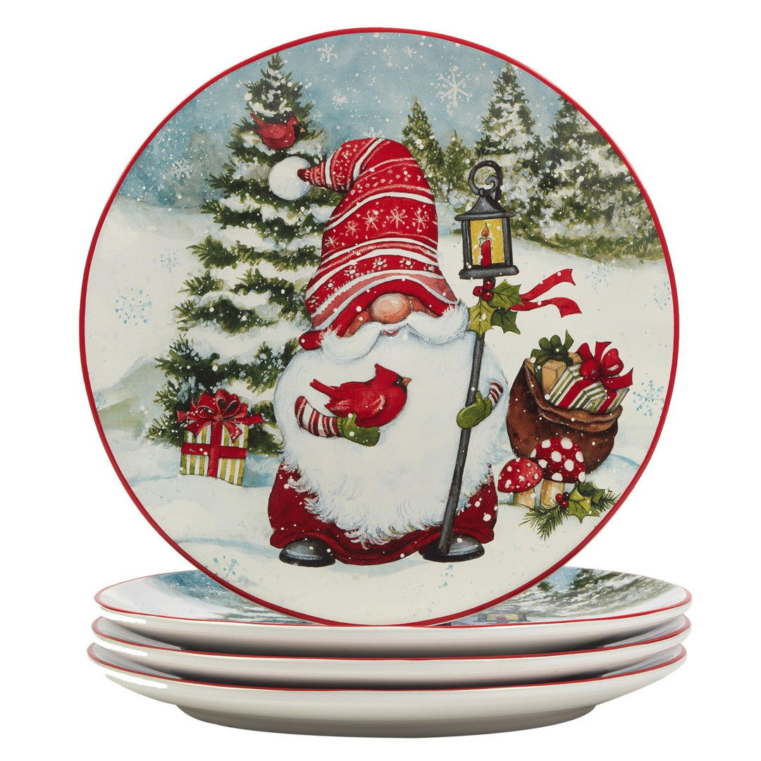 Christmas Gnomes 16 Piece Dinnerware Set Service for 4 Blue Multi Color Red - Diamond Home USA