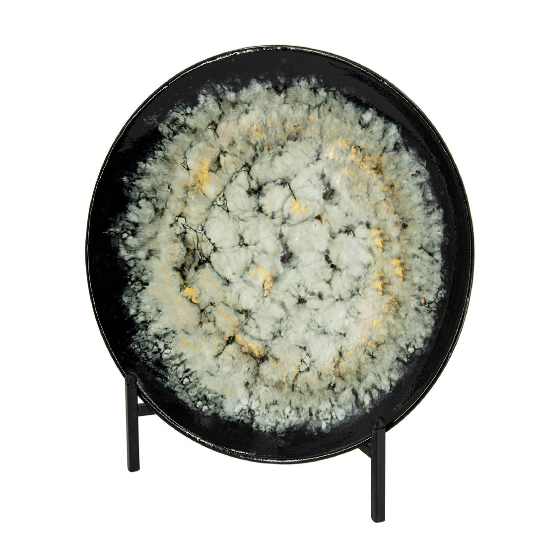 Ceramic Charger With Stand Black/white Black White Round St1ware 1 Piece - Diamond Home USA