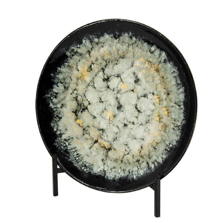Ceramic Charger With Stand Black/white Black White Round St1ware 1 Piece - Diamond Home USA