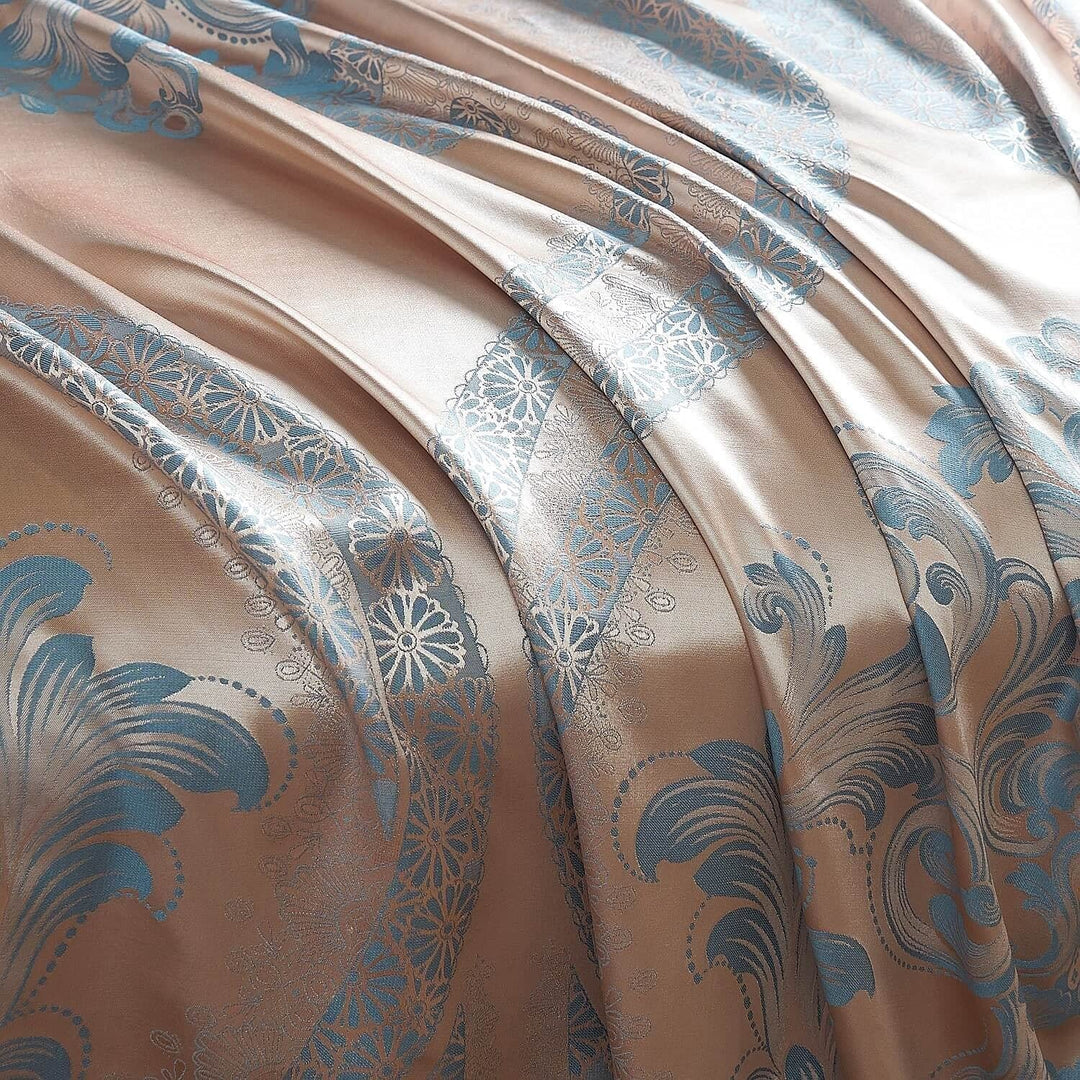 Curtains Damask Jacquard Grommet Semi-Blackout Tall Blue Gold Bohemian - Diamond Home USA