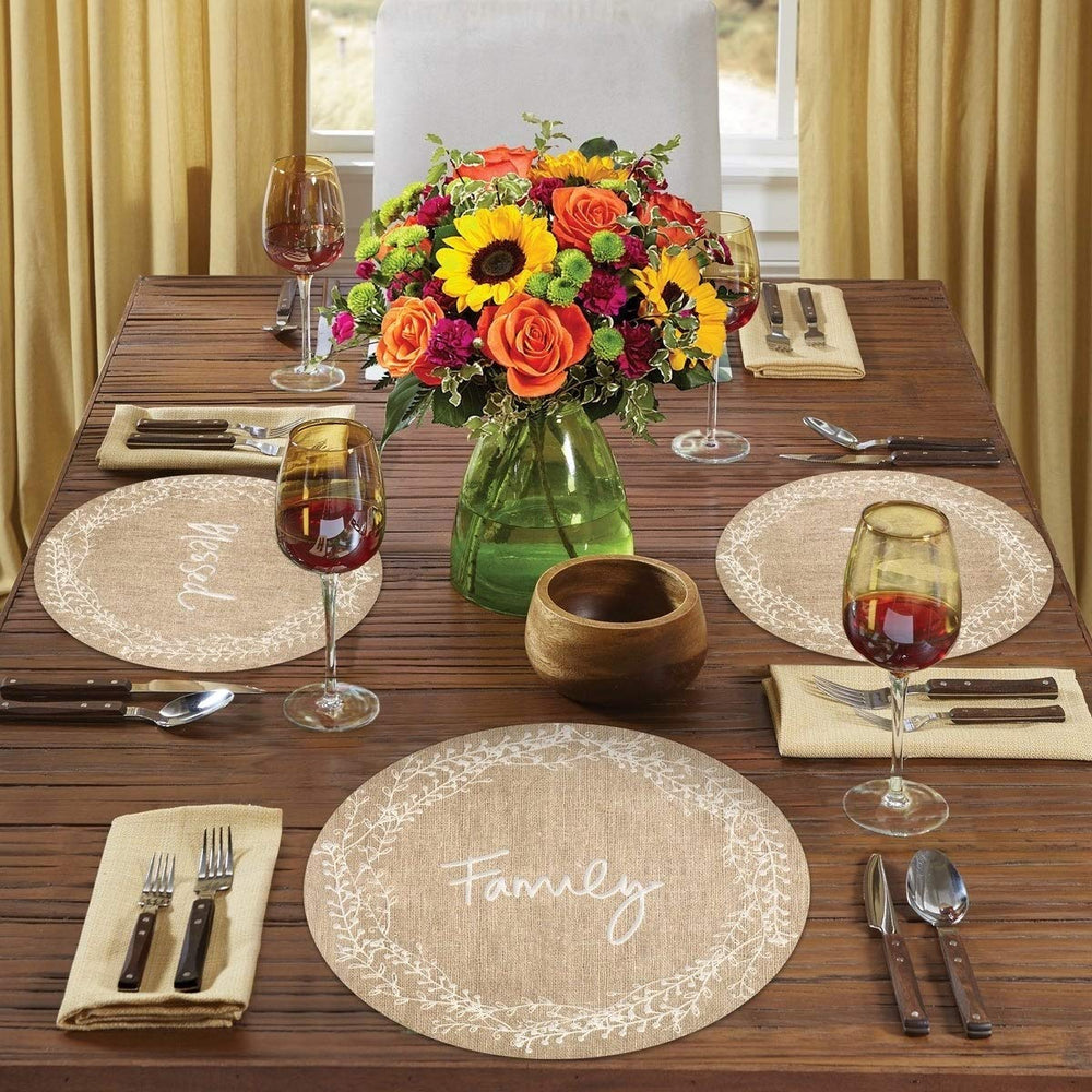 Round Reversible Wipe-Clean Placemats Set of 4 - Family Blessed Multi Color - Diamond Home USA