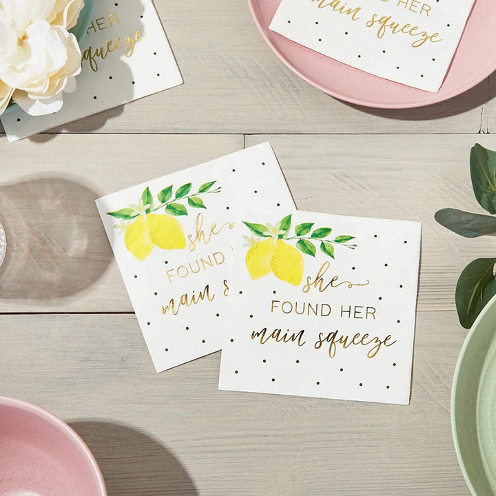 Pack She Found Her Main Squeeze Napkins Lemon Party Supplies For Bridal Shower - Diamond Home USA