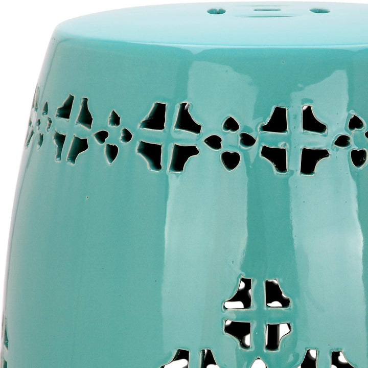 Quatrefoil Aqua Garden Stool - 14" X 18" Oriental Ceramic - Diamond Home USA
