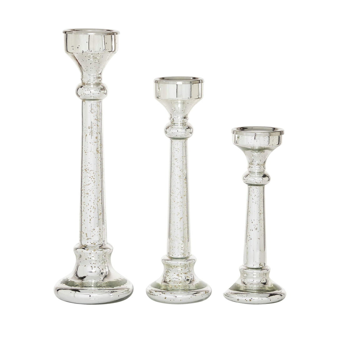Tall Silver Mercury Glass Candle Holders Set of 3 12" 16" 19" 6 X 19 - Diamond Home USA
