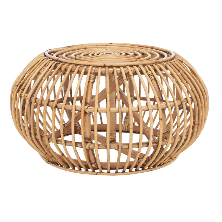 Tropical Coastal Boho Rattan Round Ottoman Brown Solid Nautical - Diamond Home USA