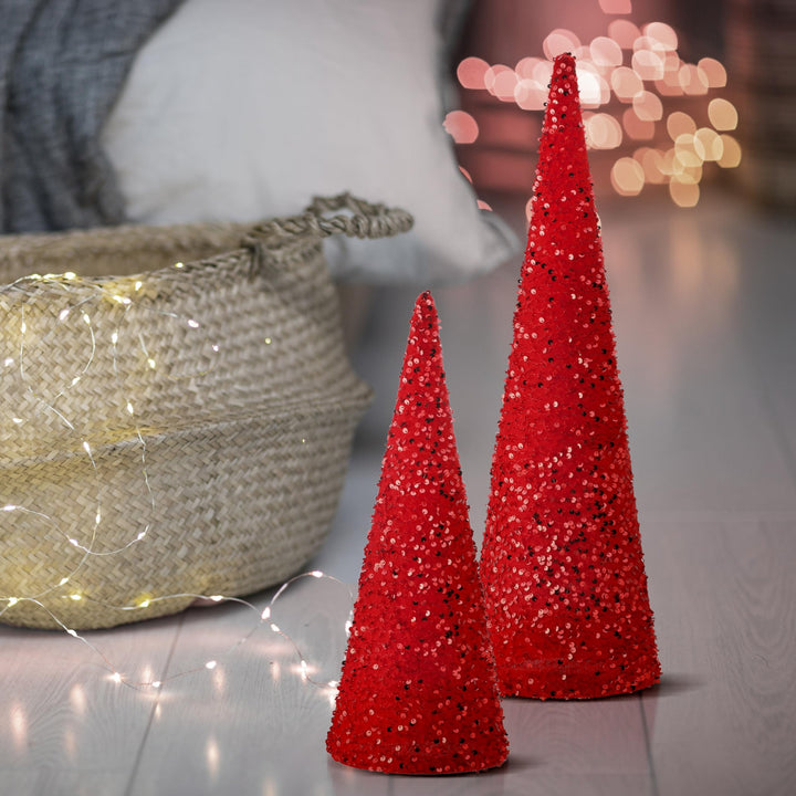 18-24" Sequin Cone Tree Set of 2 Red Plastic