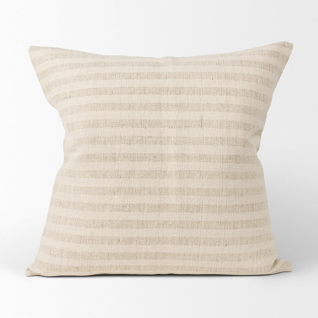 Cream W/Beige Stripe Linen-Cotton Square Decorative Pillow Cover Off/White - Diamond Home USA