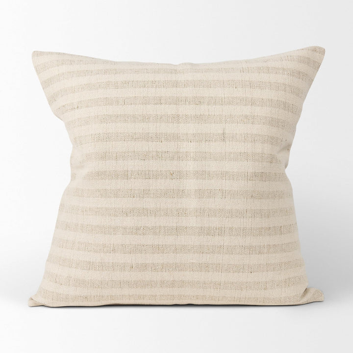 Cream W/Beige Stripe Linen-Cotton Square Decorative Pillow Cover Off/White - Diamond Home USA