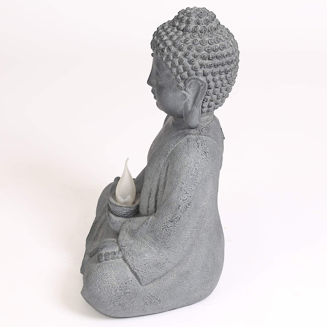 Meditating Buddha Garden Statue with Solar Light Grey Oriental Polyresin Bulbs - Diamond Home USA