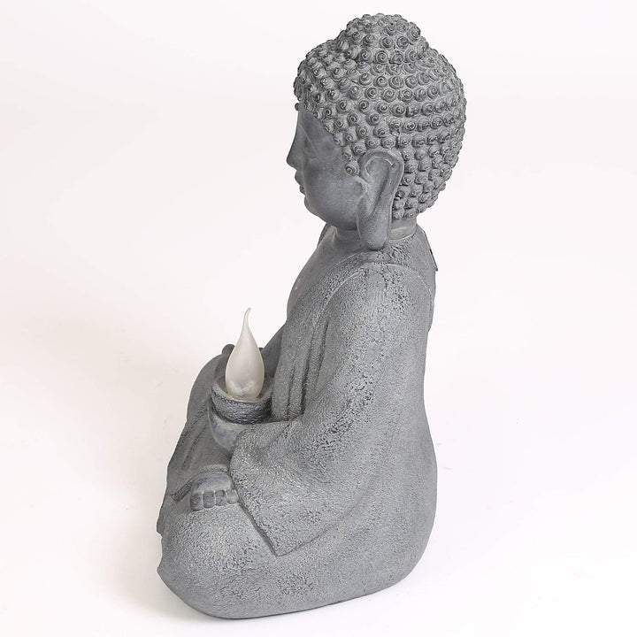 Meditating Buddha Garden Statue with Solar Light Grey Oriental Polyresin Bulbs - Diamond Home USA