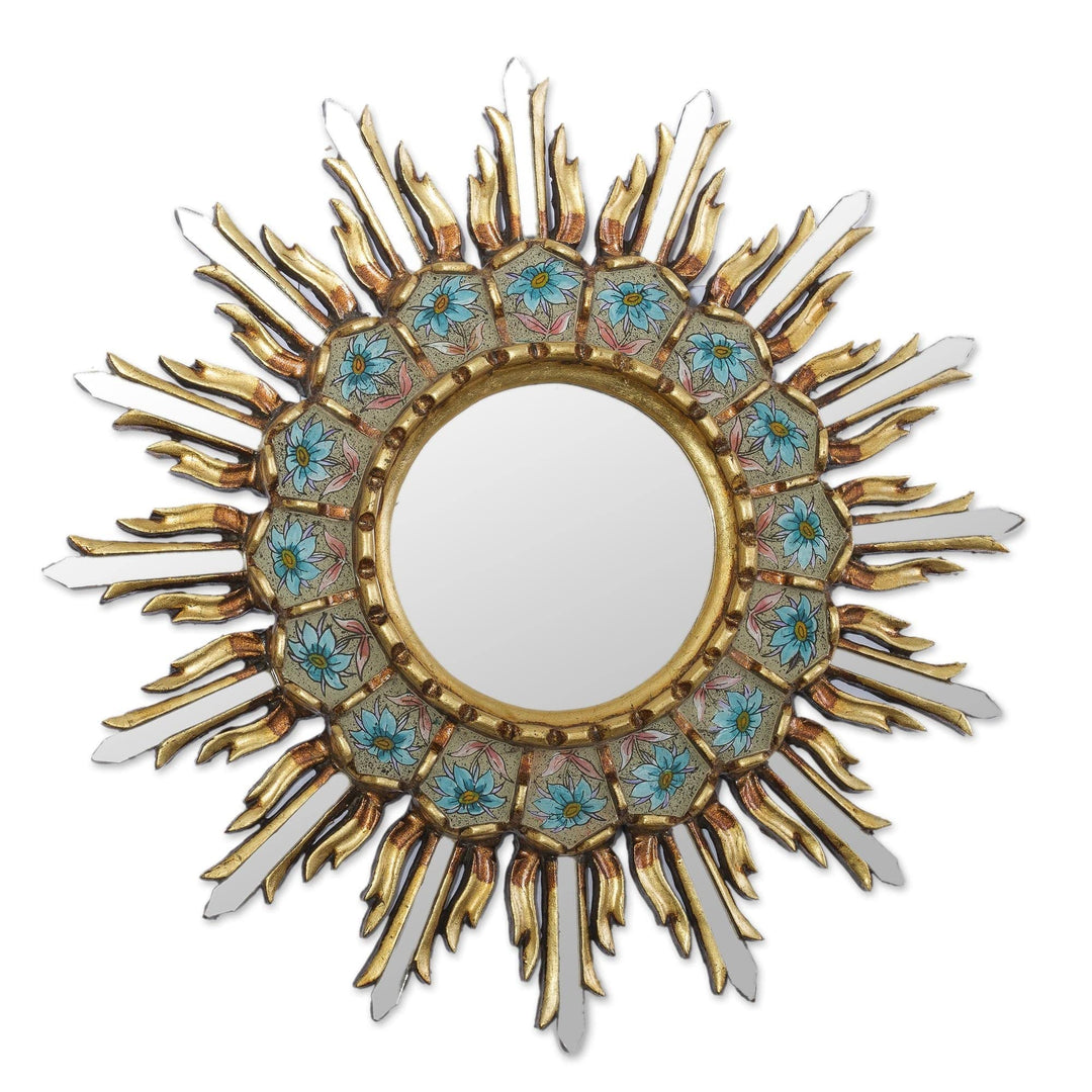 Handmade Sunny Arrangement Bronze Gilded Reverse-Painted Glass Wall Mirror