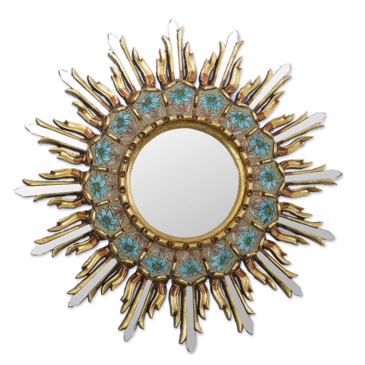Handmade Sunny Arrangement Bronze Gilded Reverse-Painted Glass Wall Mirror