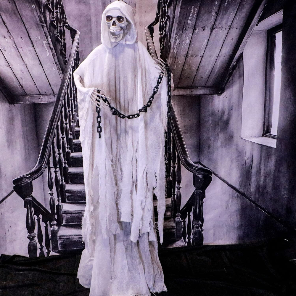Haunted Hill Farm 6.25 ft. Reaper with Chains Halloween Animatronic with - Diamond Home USA