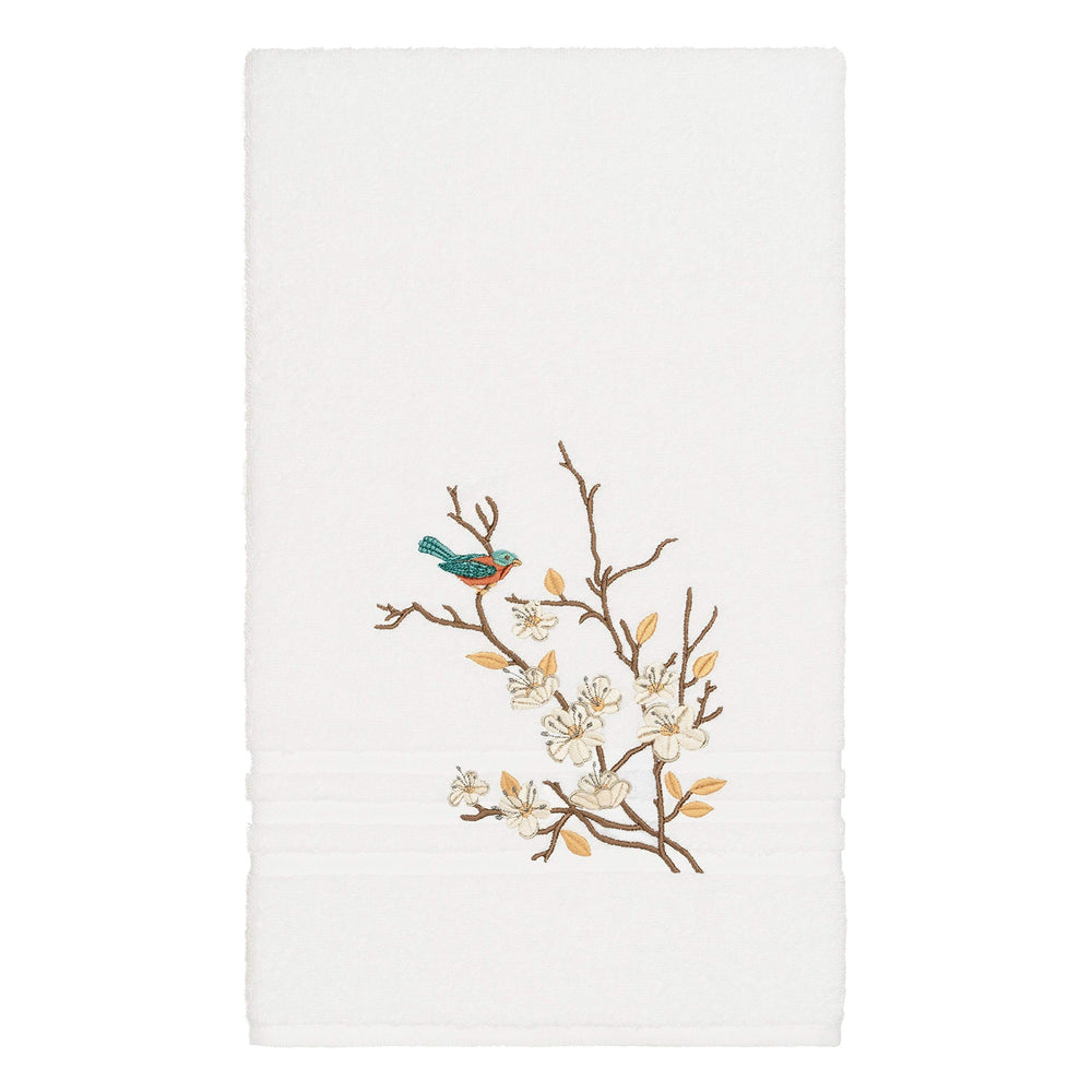 Turkish Cotton Blue Bird Embroidered White 3-Piece Towel Set Terry Cloth - Diamond Home USA