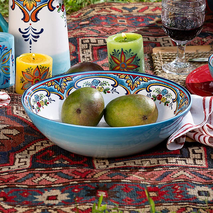 Euro Ceramica Zanzibar Collection Vibrant 12.75'' Ceramic Round Serving Bowl - Diamond Home USA