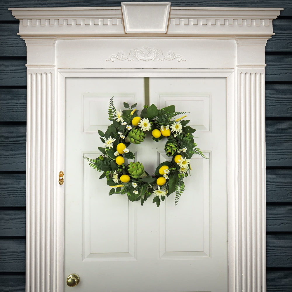 22" Daisy Artichoke and Lemon Wreath Green Traditional Polyester Unlit - Diamond Home USA