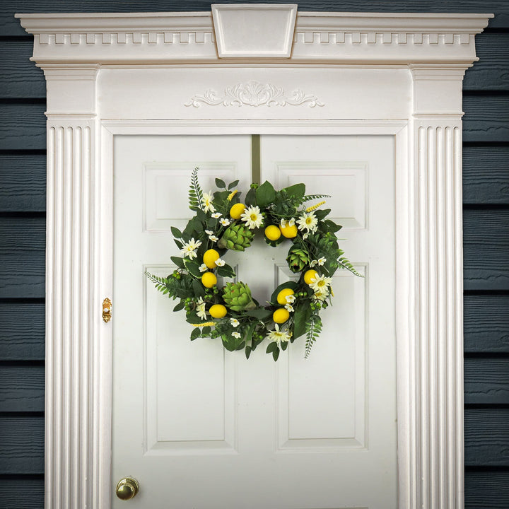 22" Daisy Artichoke and Lemon Wreath Green Traditional Polyester Unlit - Diamond Home USA