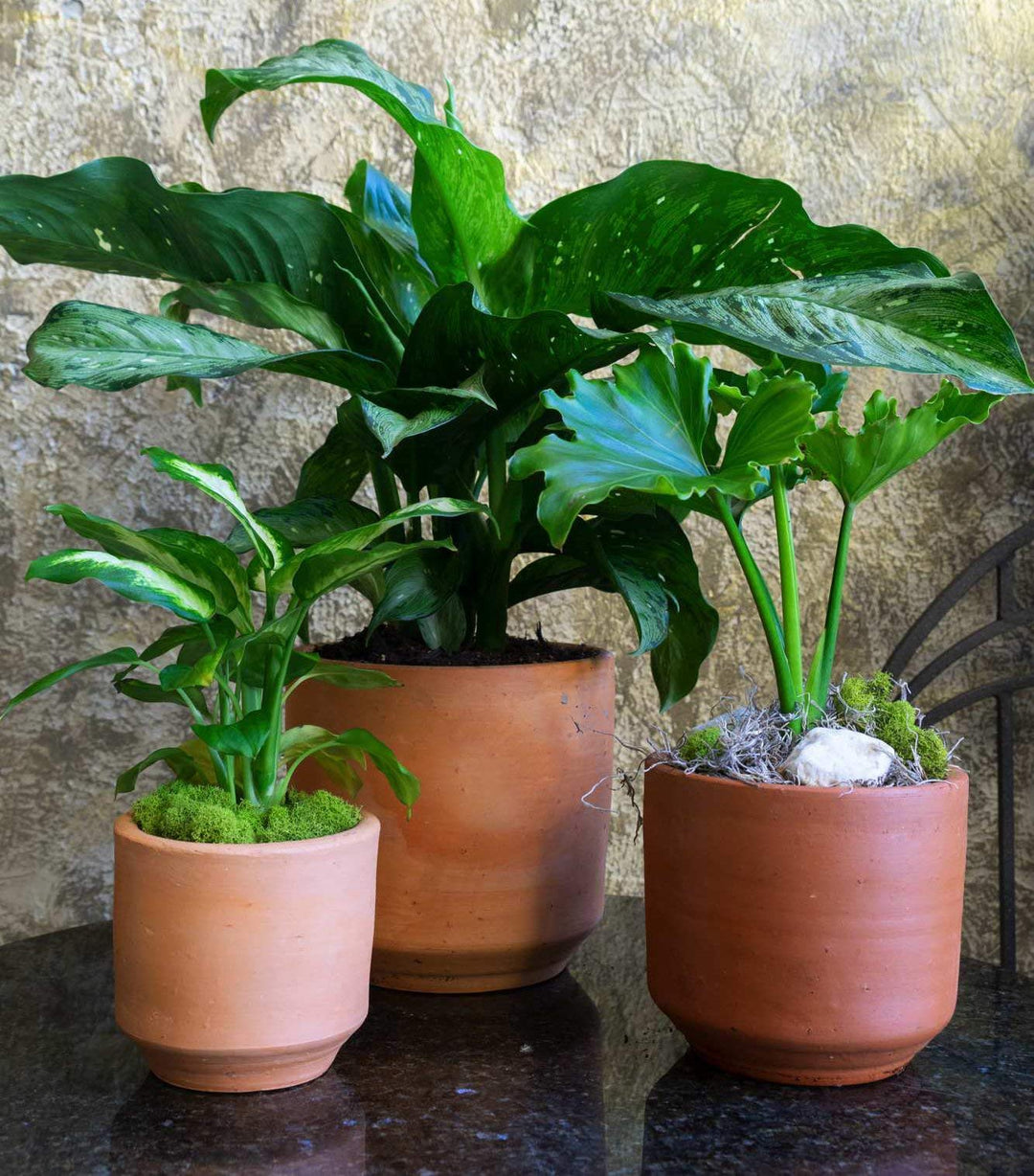 Terracotta Plant Pots - 3 Piece Cylinder Shaped Flowerpots - Handmade Planters - Diamond Home USA