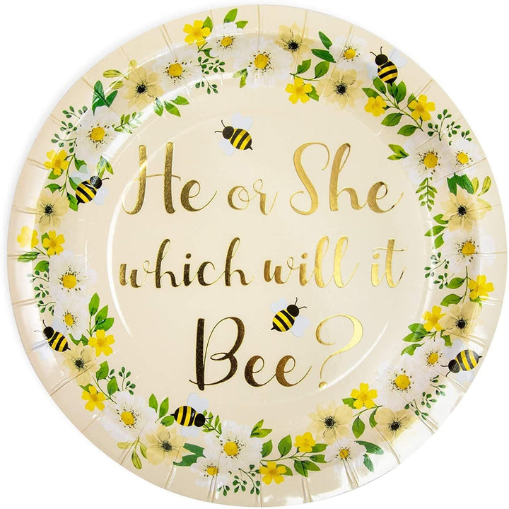 Bee Paper Plates For Gender Reveal Party (7 In 48 Pack) White Floral Country - Diamond Home USA