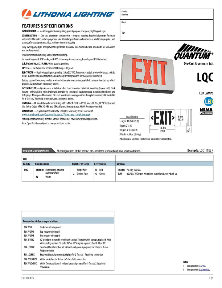 Lithonia Lighting LQC 2 G 3W LED Exit Sign White - Diamond Home USA