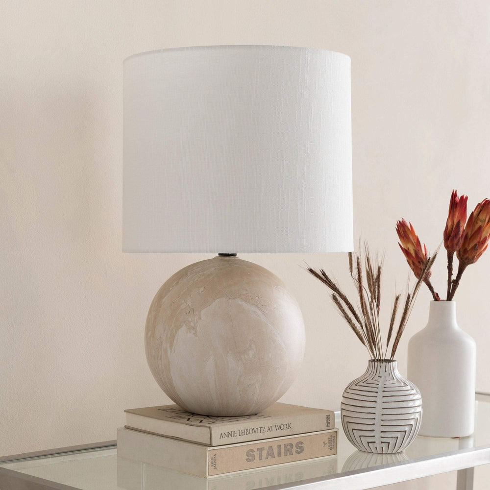 Cream Faux Marble Ceramic Table Lamp Beige Modern Contemporary Bulbs Included - Diamond Home USA