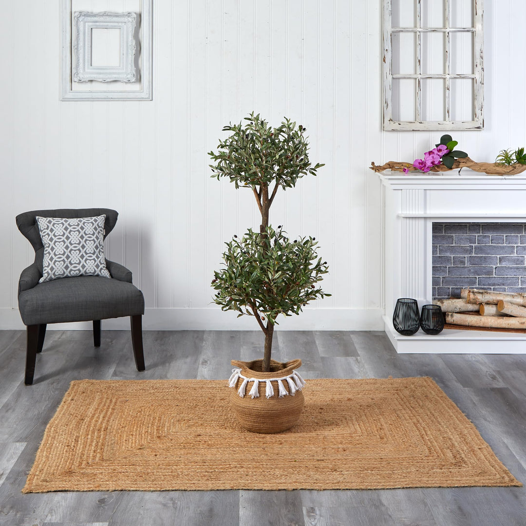 Nearly Natural 4.5ft. Artificial Olive Double Topiary Tree with Handmade Jute - Diamond Home USA