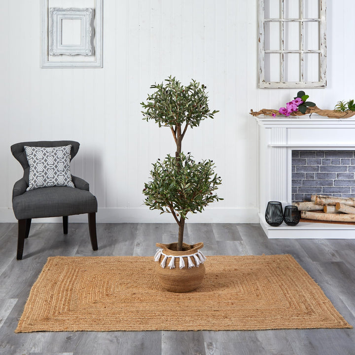 Nearly Natural 4.5ft. Artificial Olive Double Topiary Tree with Handmade Jute - Diamond Home USA