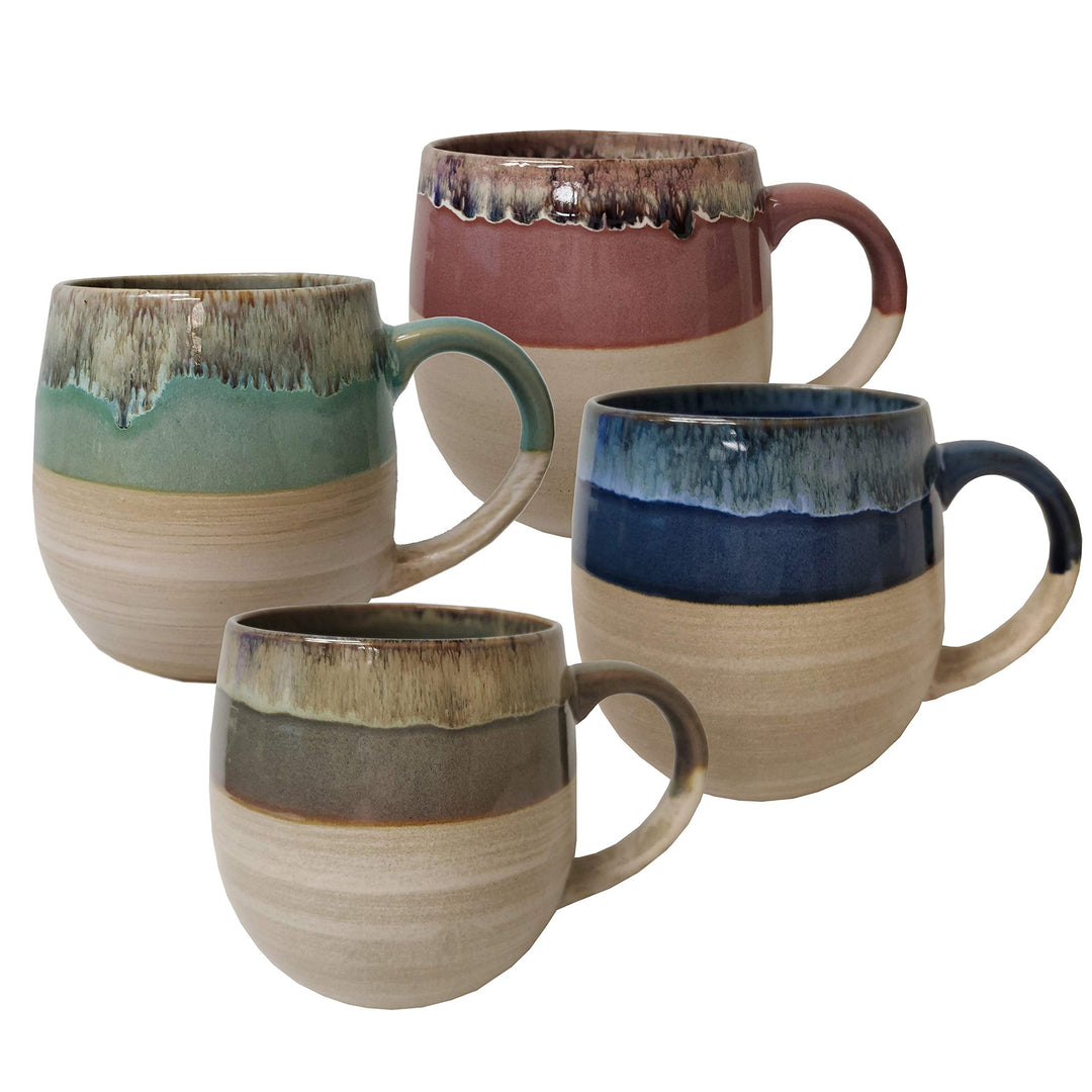 26oz Assorted Tuscon Mugs (Set of ) Multi Color Solid Rustic Round Stoneware