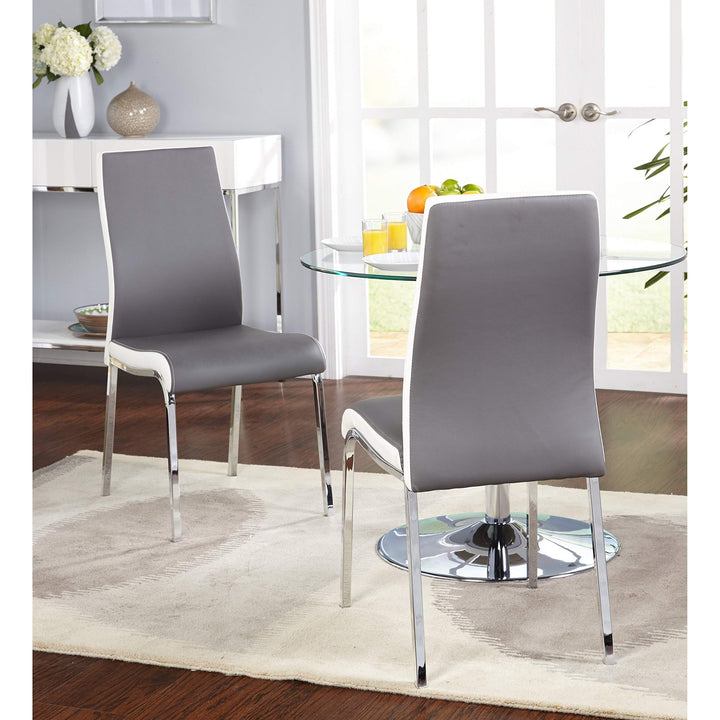 Dining Chairs (Set of 2) Grey White Modern Contemporary Leather Chrome Finish