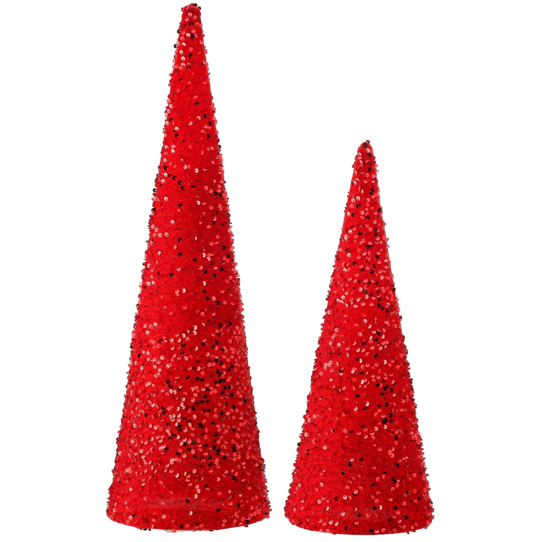 18-24" Sequin Cone Tree Set of 2 Red Plastic - Diamond Home USA
