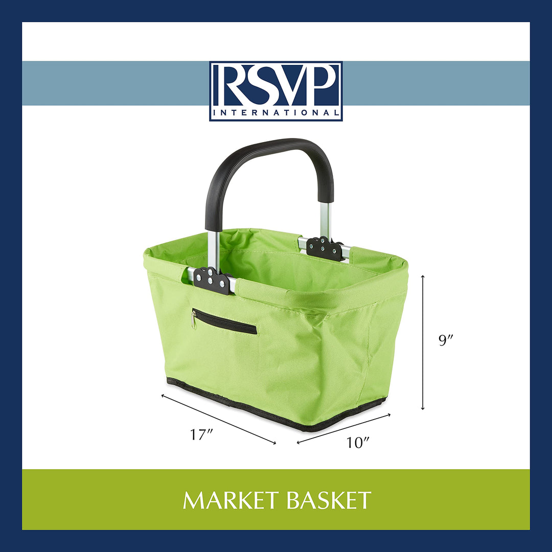 RSVP International Collapsible Market Basket Aluminum Frame Large Zip Side - Diamond Home USA
