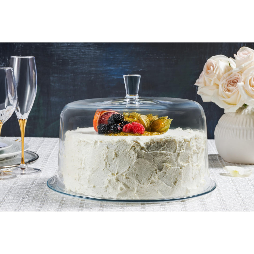 Glass Cake Plate with Dome-13 Diameter- Inc. 9" Height Clear Modern Contemporary - Diamond Home USA