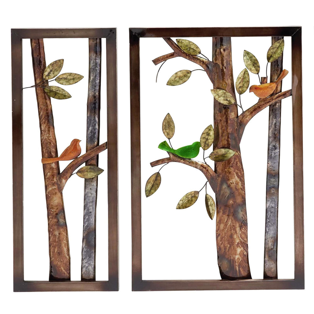 Morning Birds 32" Botanical Handcrafted 3-Piece Metal Wall Art Multi Color - Diamond Home USA