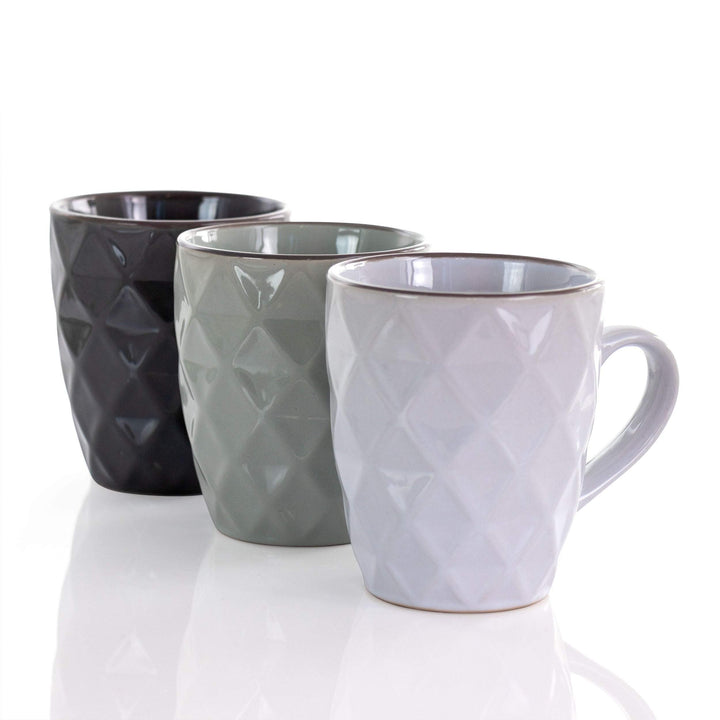 Diamond Waves 6-piece 12 Oz. Mug Set With Stand Assorted Colors Grey Solid - Diamond Home USA