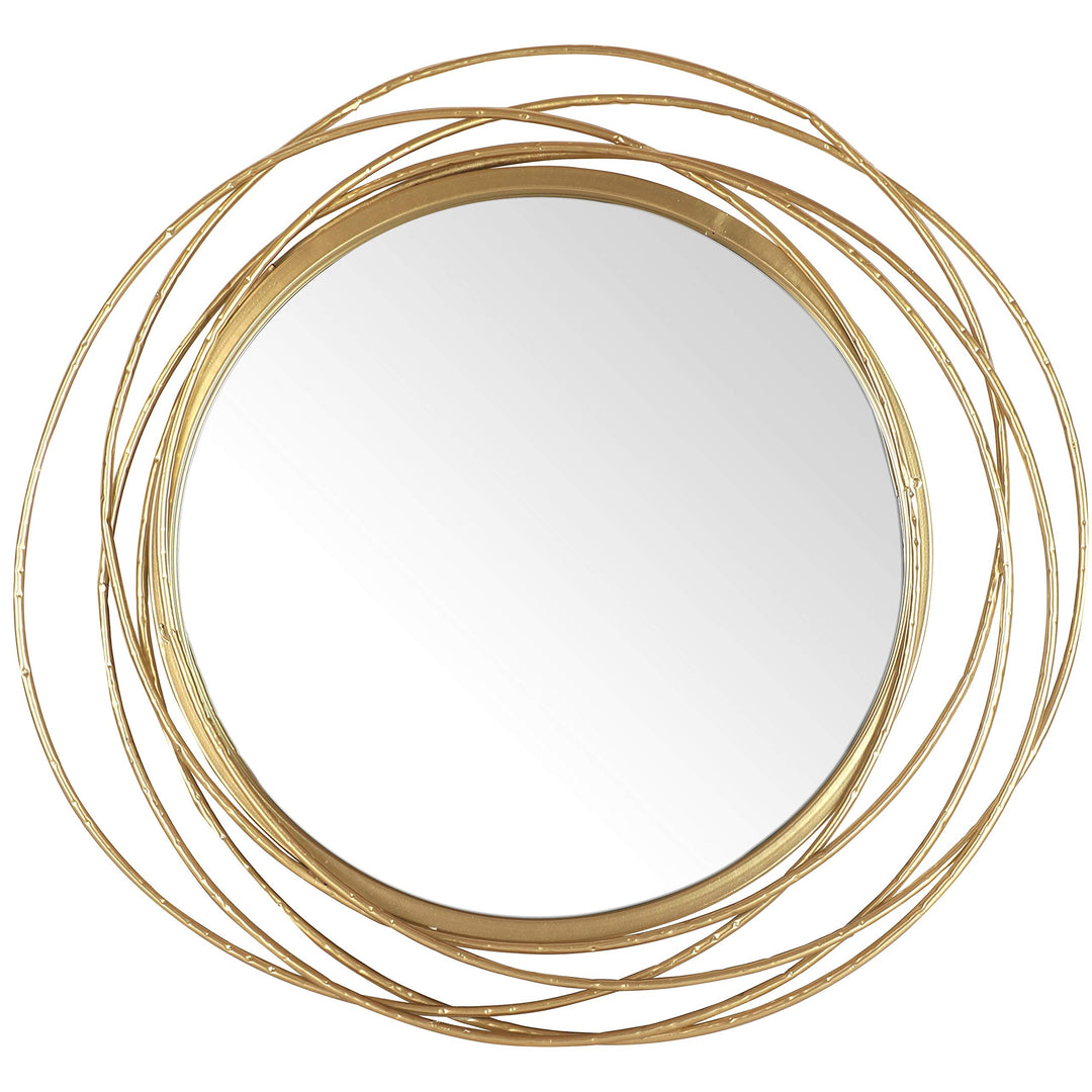 27.5" Dia Gold Round Wall Mirror Modern Metal Circle Wire Rings Accent