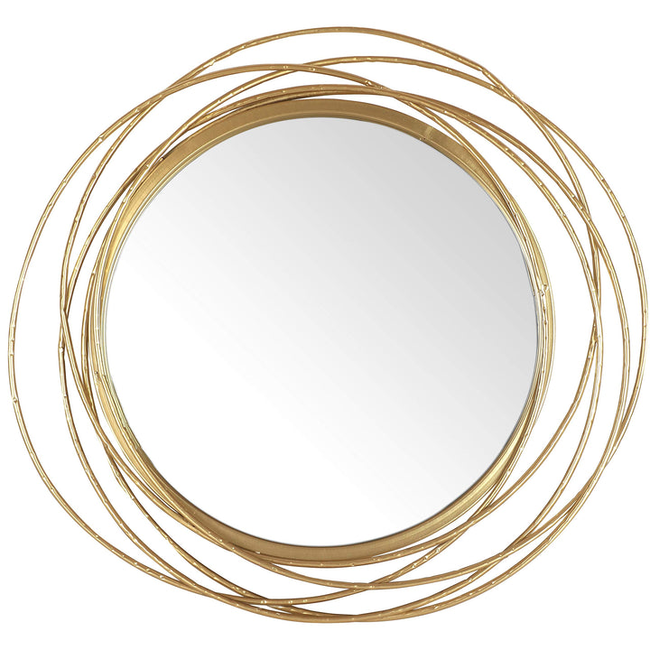27.5" Dia Gold Round Wall Mirror Modern Metal Circle Wire Rings Accent
