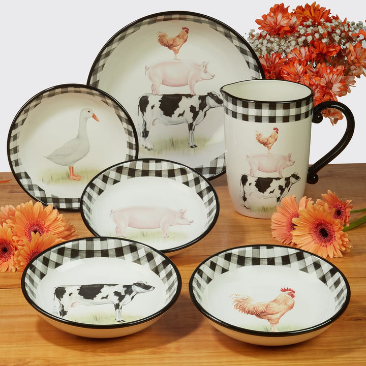 11" Dinnerware Plates Set Of 4 X Black Multi Color White Animal Casual Farmhouse - Diamond Home USA