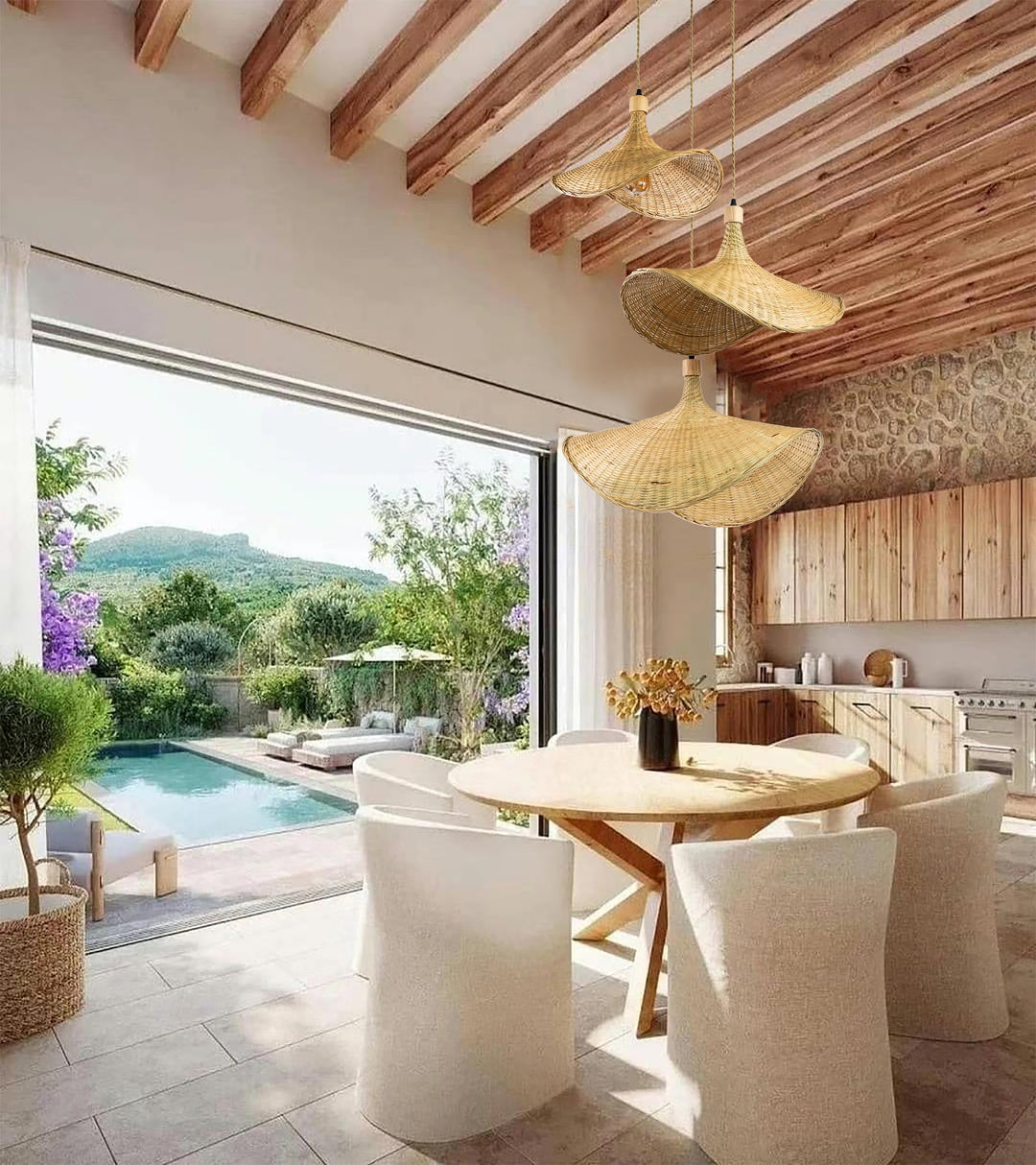 rattan pendant ighting modern farmhouse natura traditiona rattan drum three - Diamond Home USA