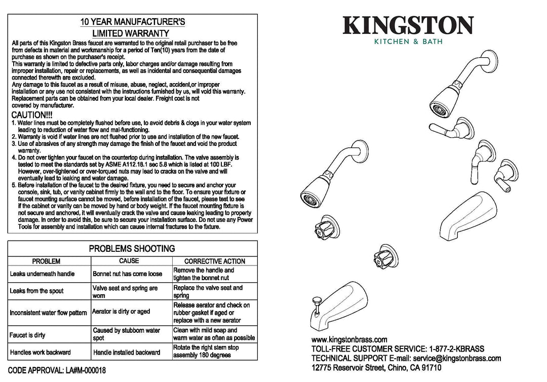 Kingston Brass Legacy Tub and Shower Faucet