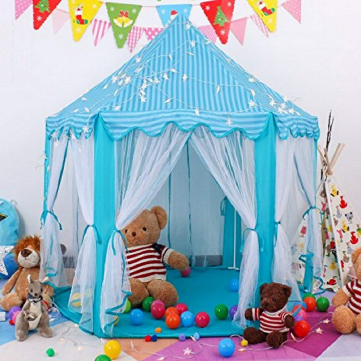 55'' X 53'' Girls Large Princess Castle Play Tent with Star Lights Blue - Diamond Home USA