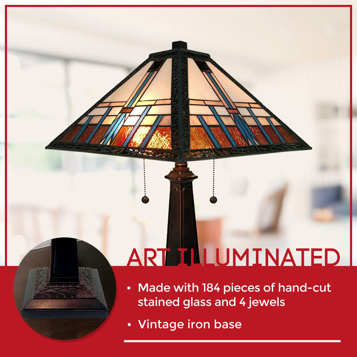 Amora Vintage Tiffany Table Lamp - Geometric Mission Style Table Night Light - - Diamond Home USA