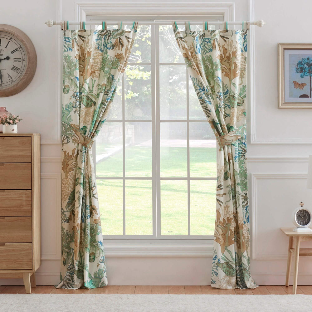 Green Coastal Curtain Panel Set (Set of 2) - 42" w X 84" l Brown Cream - Diamond Home USA