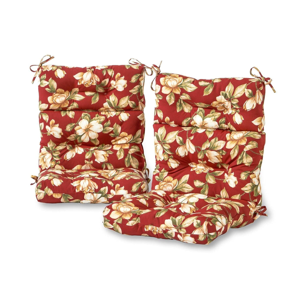 Outdoor Floral High Back Chair Cushions (Cushions Only) (Set of 2) Red White - Diamond Home USA