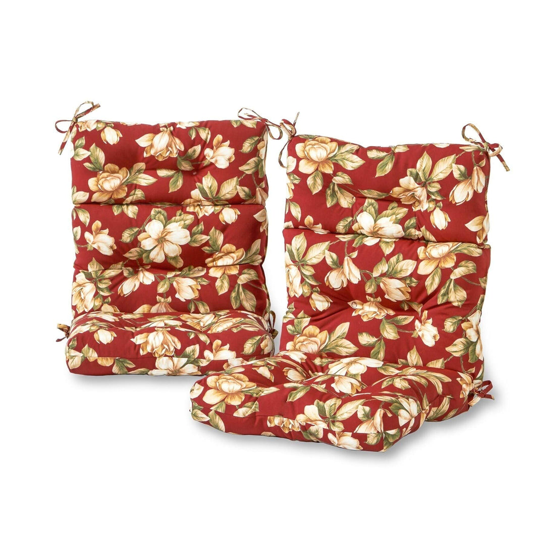 Outdoor Floral High Back Chair Cushions (Cushions Only) (Set of 2) Red White - Diamond Home USA