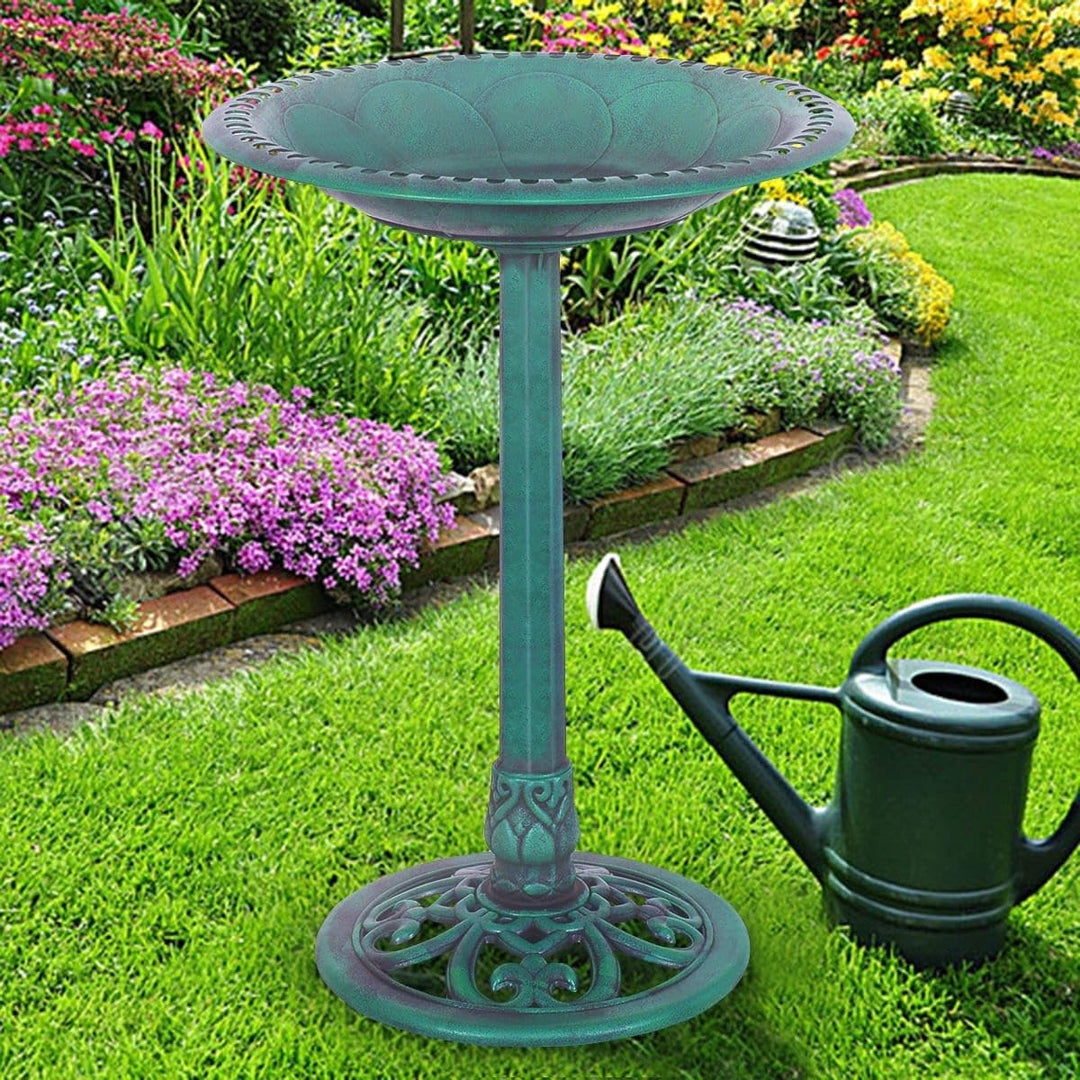 Green Pedestal Bird Bath Feeder Freestanding Outdoor Garden Yard Patio Metal