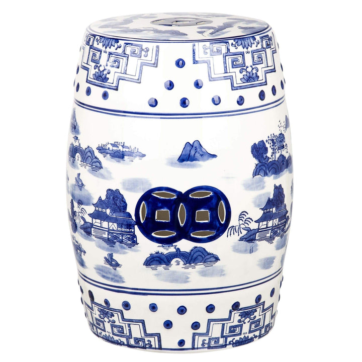 Mist Chinoiserie Blue Garden Stool - 13" X 18" Ceramic