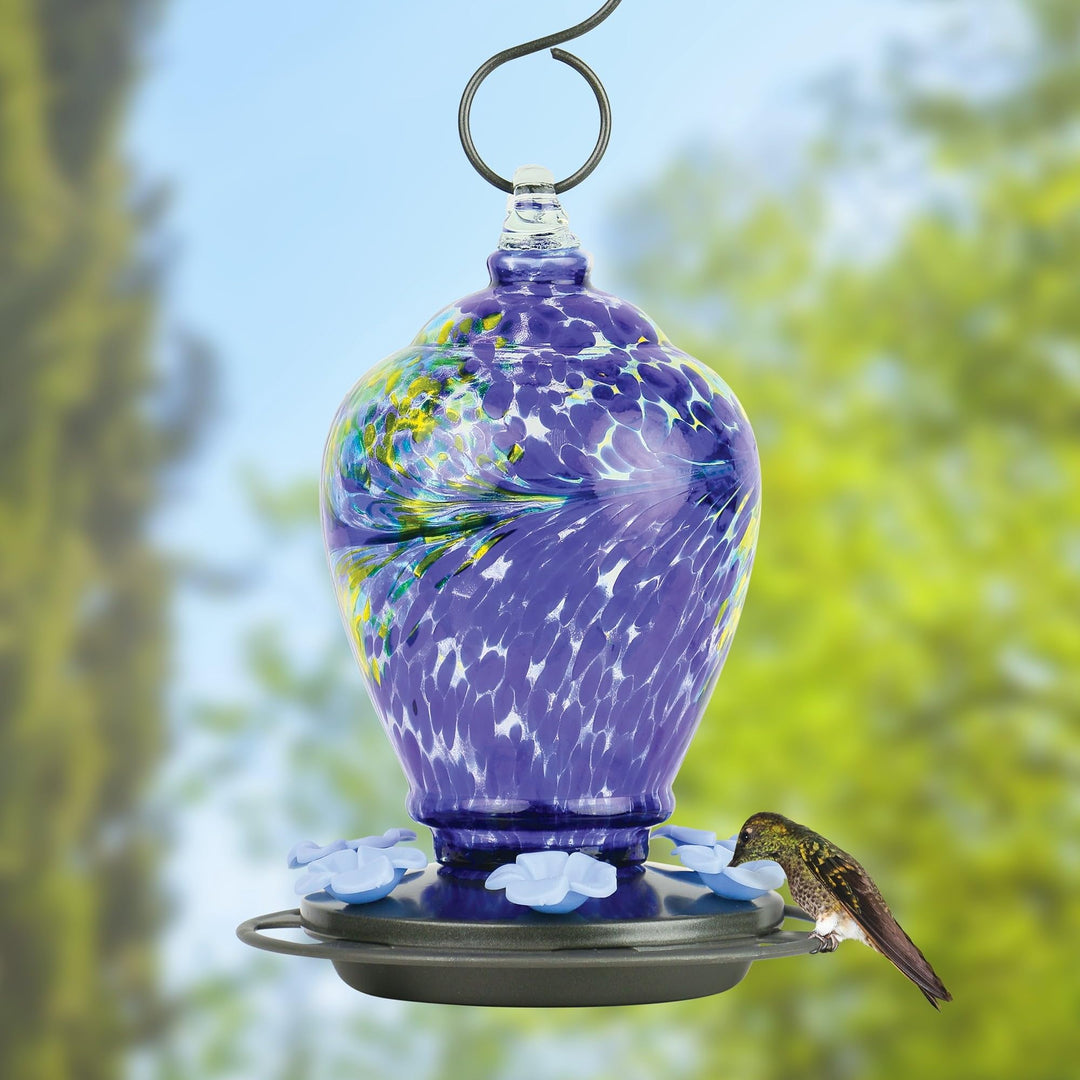 Glass Gravity Hummingbird Feeder 28 Oz Purple Metal - Diamond Home USA